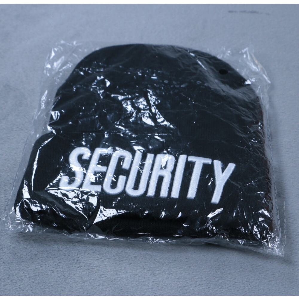 Security Beanie Hat Black Knit Cap Embroidered Security Guard Winter Cap NEW